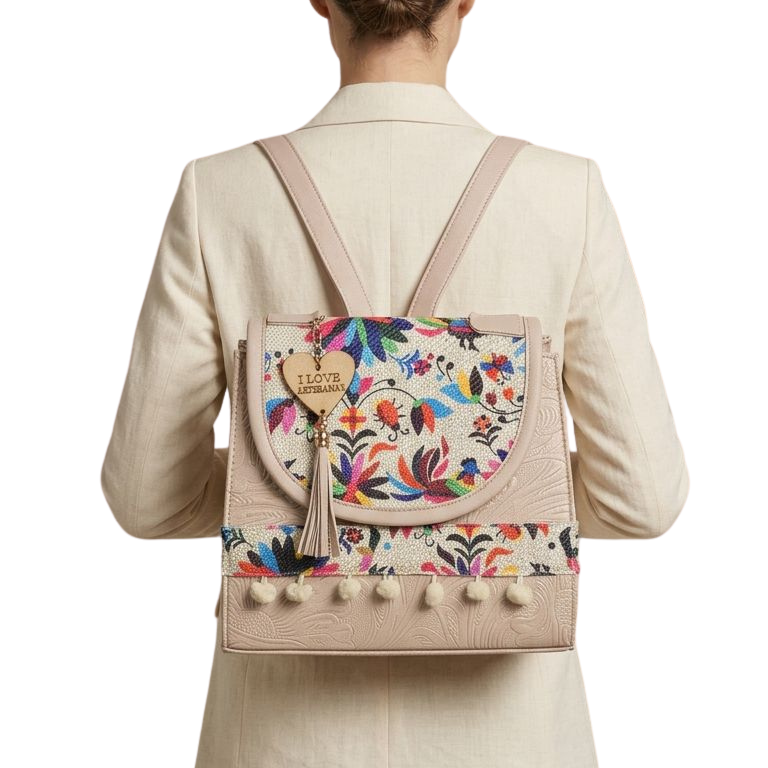 Bolsa Artesanal Palo Rosa Bordado Floral | Bolso 3 en 1 Mochila y Crossbody