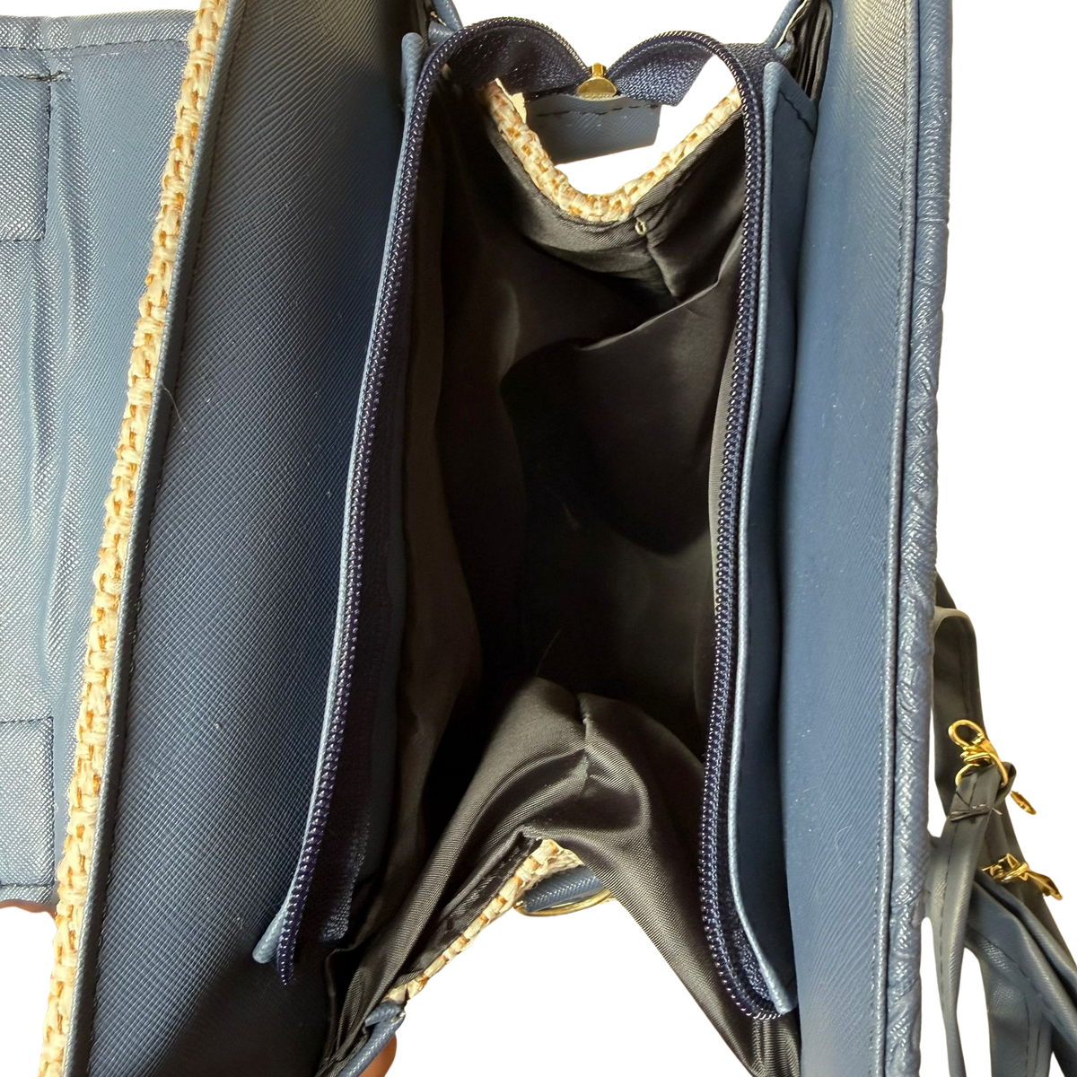 Bolsa Artesanal Azul Marino Bordado Floral | Bolso 3 en 1 Mochila y Crossbody