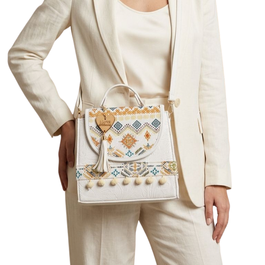 Bolsa Artesanal Blanca Bordado Étnico Multicolor | Bolso de Mano - Guatemala