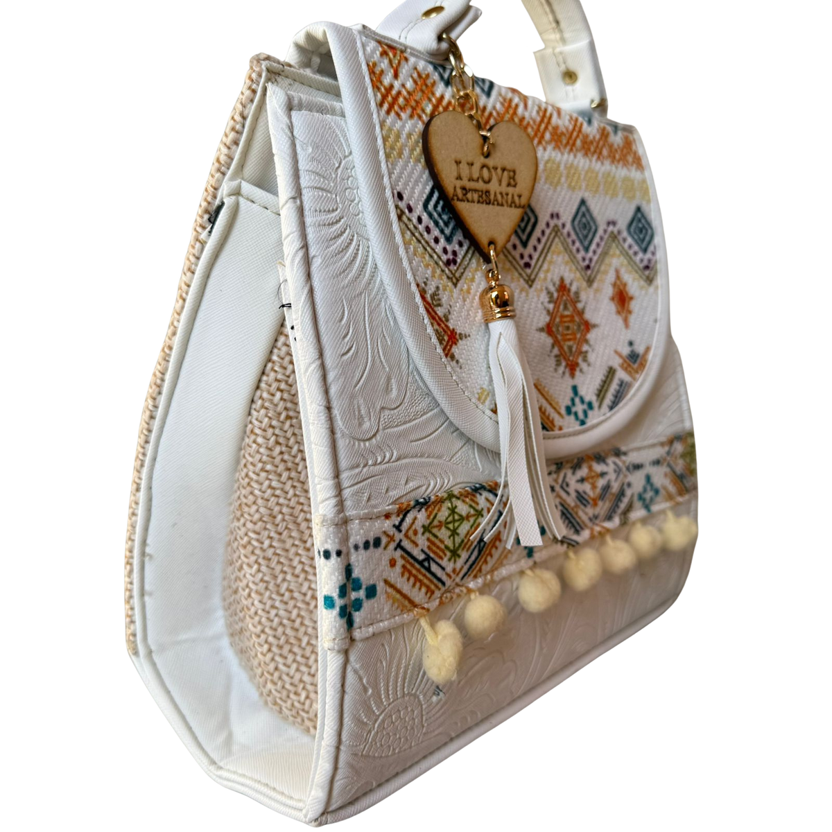 Bolsa Artesanal Blanca Bordado Étnico Multicolor | Bolso de Mano - Guatemala