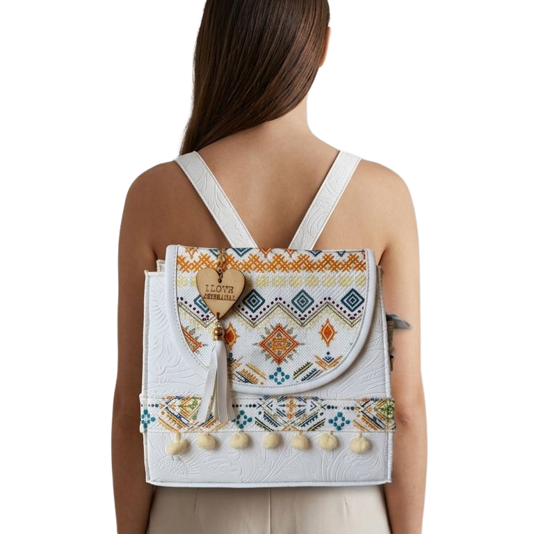 Bolsa Artesanal Blanca Bordado Étnico Multicolor | Bolso de Mano - Guatemala