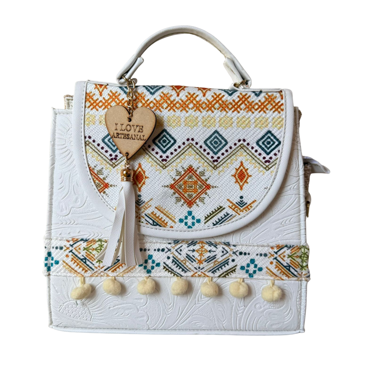 Bolsa Artesanal Blanca Bordado Étnico Multicolor | Bolso de Mano - Guatemala