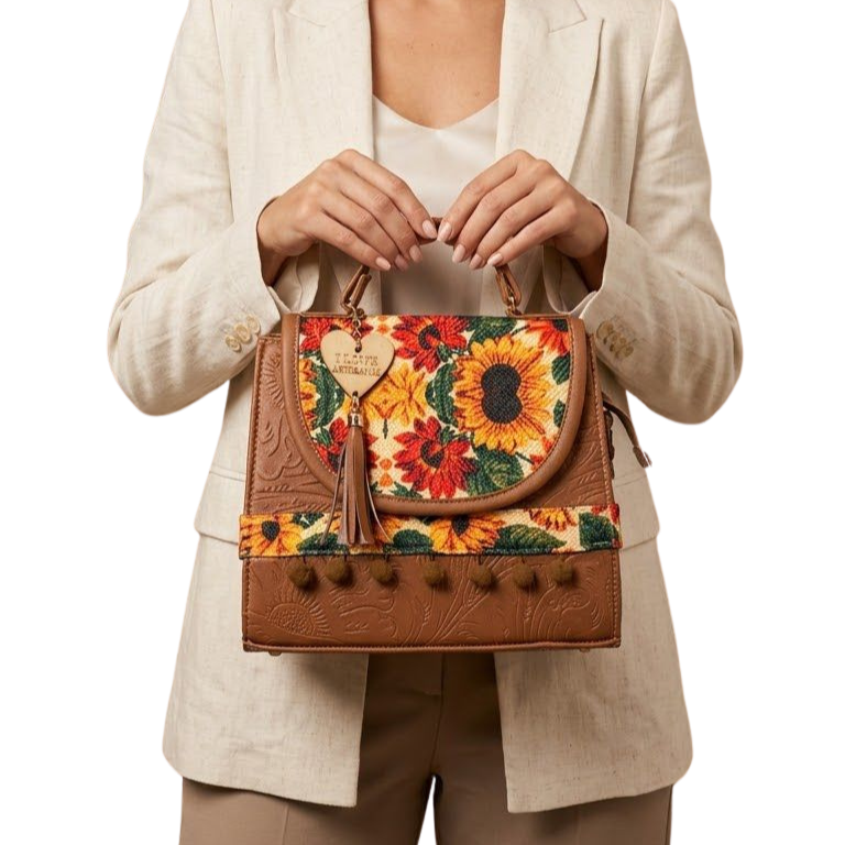 Bolsa Artesanal Café Girasoles | Bolso 3 en 1 Mochila y Crossbody