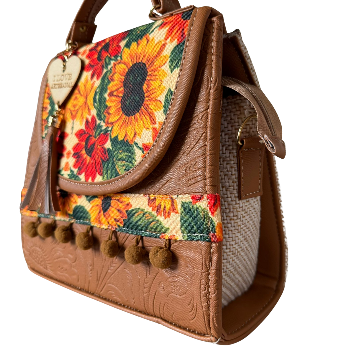 Bolsa Artesanal Café Girasoles | Bolso 3 en 1 Mochila y Crossbody