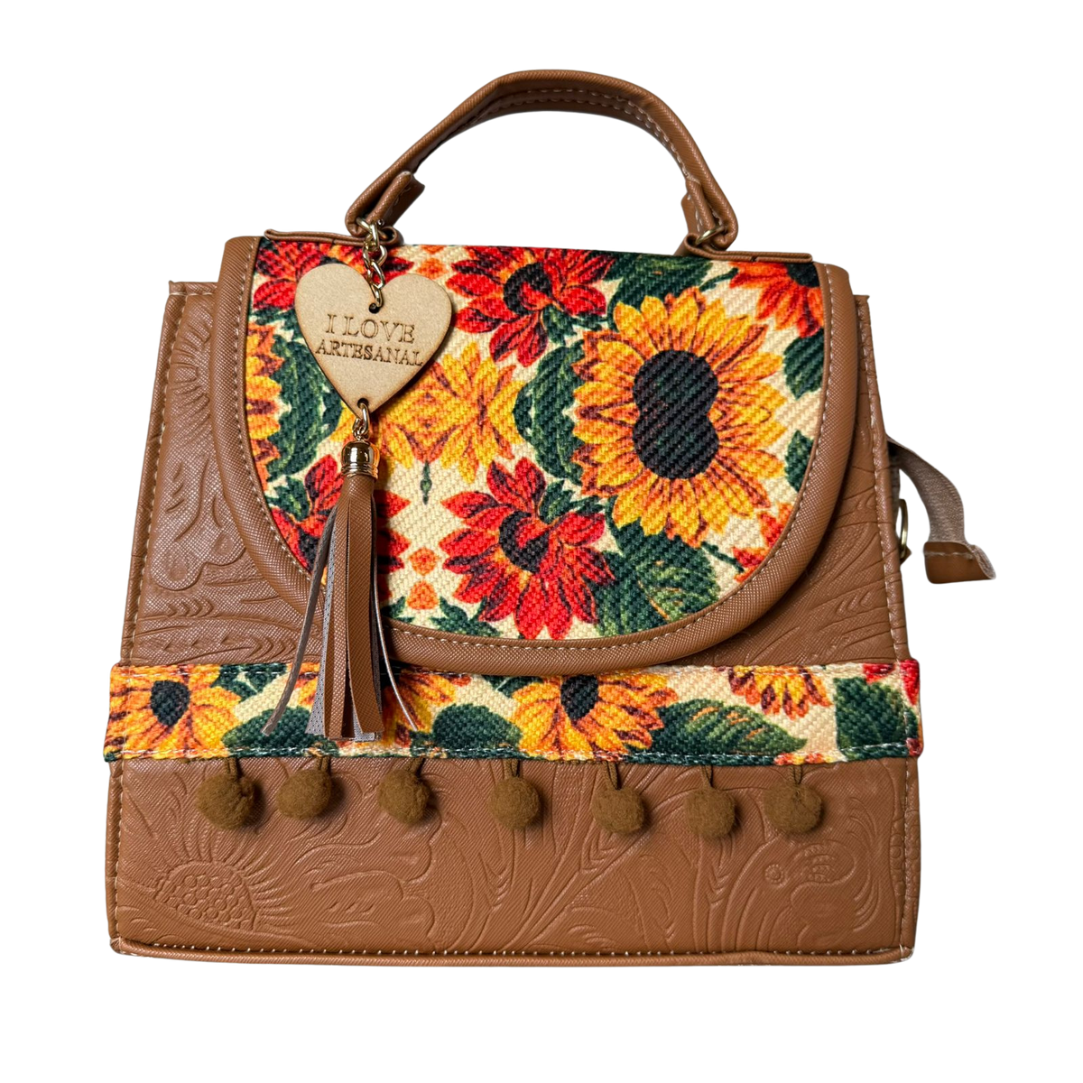 Bolsa Artesanal Café Girasoles | Bolso 3 en 1 Mochila y Crossbody