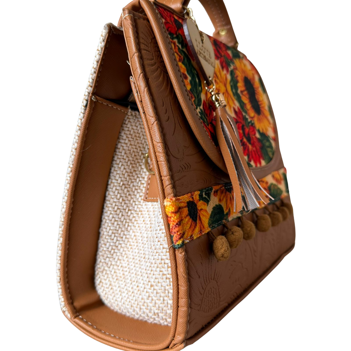 Bolsa Artesanal Café Girasoles | Bolso 3 en 1 Mochila y Crossbody