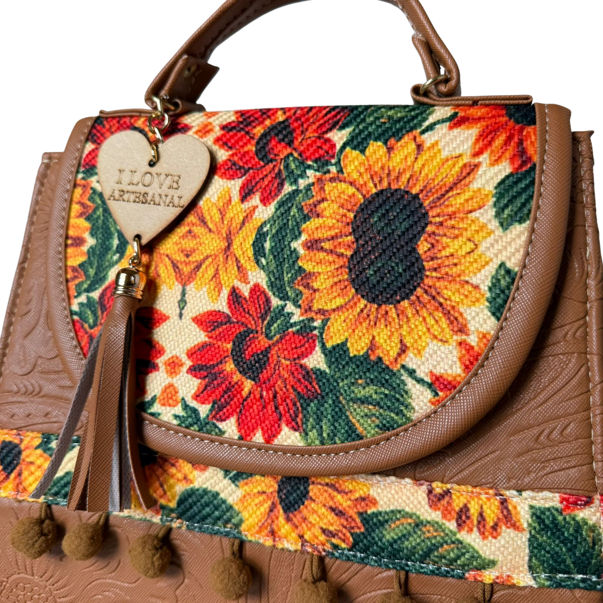 Bolsa Artesanal Café Girasoles | Bolso 3 en 1 Mochila y Crossbody