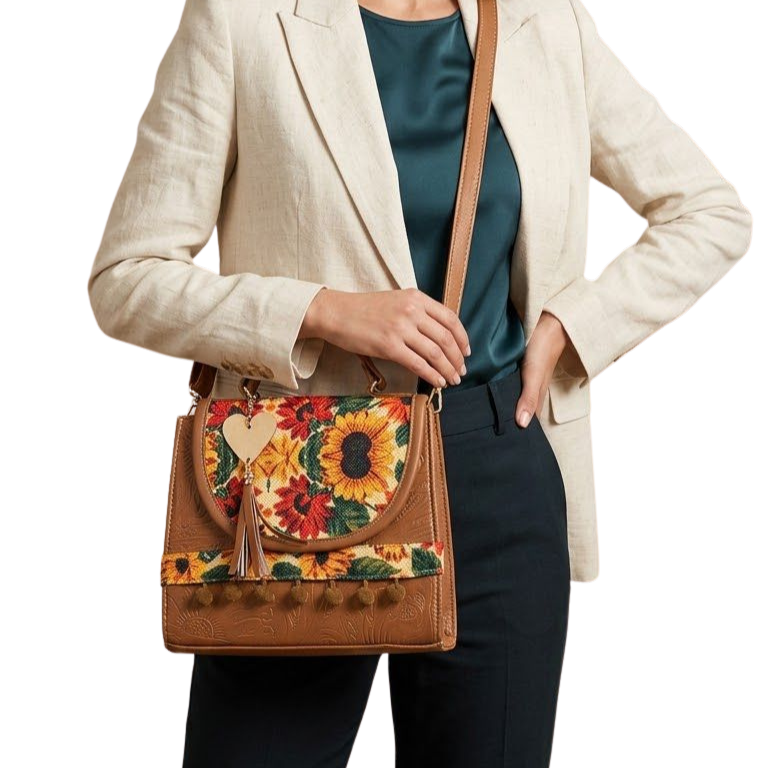 Bolsa Artesanal Café Girasoles | Bolso 3 en 1 Mochila y Crossbody