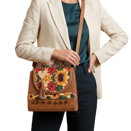 Bolsa Artesanal Café Girasoles | Bolso 3 en 1 Mochila y Crossbody