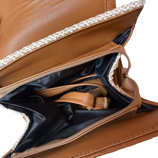 Bolsa Artesanal Camel Geométrico Floral | Bolso 3 en 1 Mochila y Crossbody