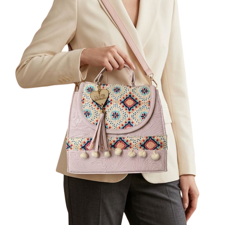Bolsa Artesanal Rosa Mosaico Floral | Bolso 3 en 1 Mochila y Crossbody