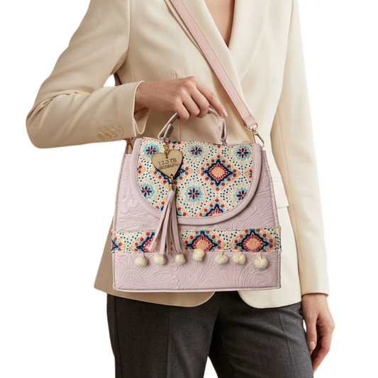 Bolsa Artesanal Rosa Mosaico Floral | Bolso 3 en 1 Mochila y Crossbody