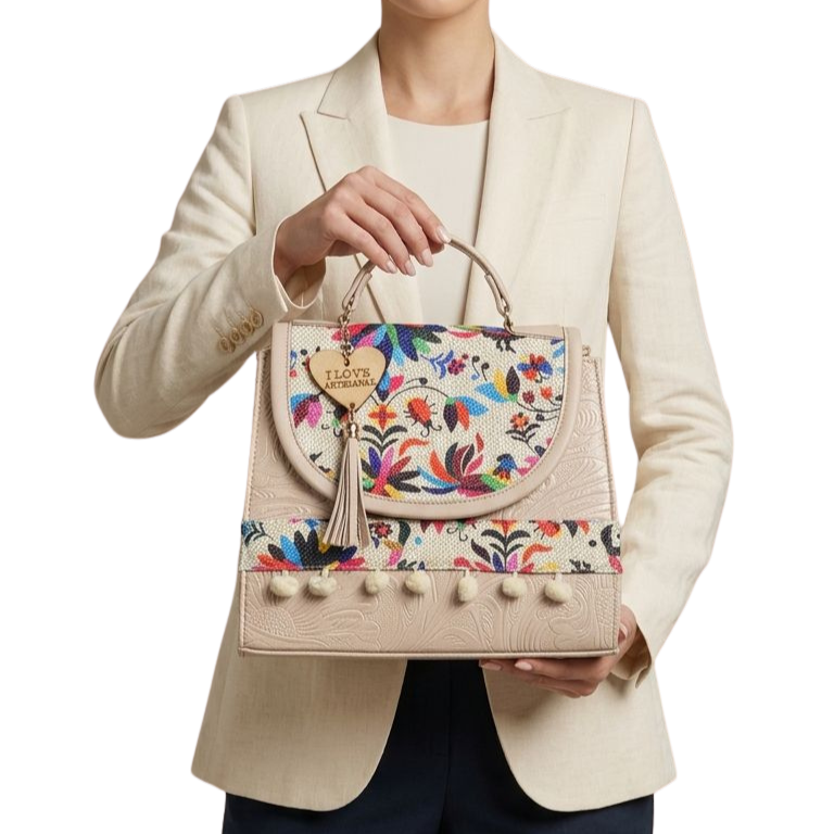 Bolsa Artesanal Palo Rosa Bordado Floral | Bolso 3 en 1 Mochila y Crossbody