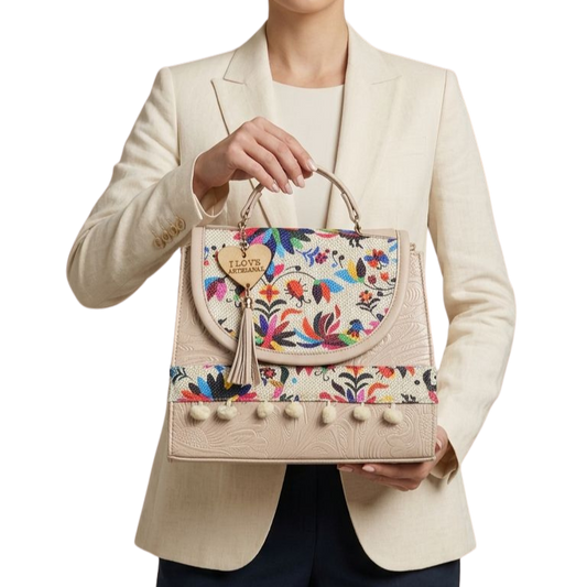 Bolsa Artesanal Palo Rosa Bordado Floral | Bolso 3 en 1 Mochila y Crossbody