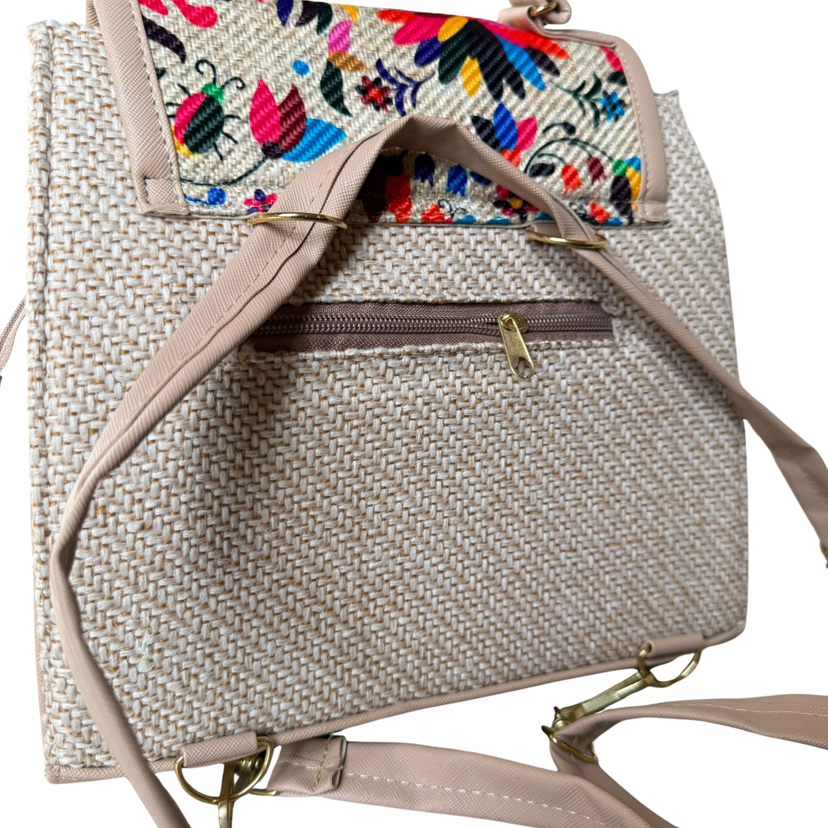Bolsa Artesanal Palo Rosa Bordado Floral | Bolso 3 en 1 Mochila y Crossbody