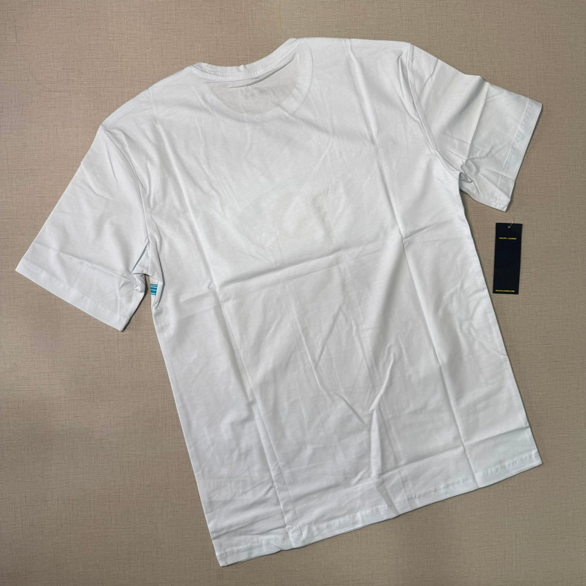 Playera Casual Cuello Redondo Blanca Franjas Turquesa - Talla S | Ropa de Caballero